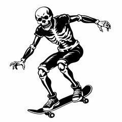 Skeleton playing skateboard image vector silhouette isolated on white background.