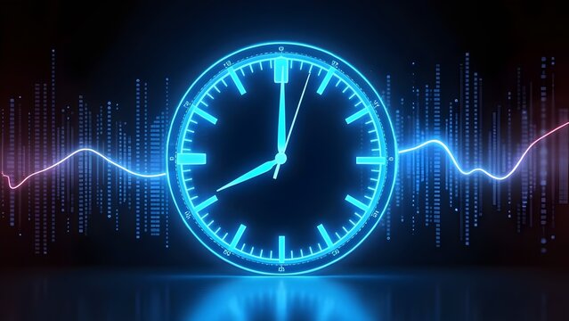 Glowing blue color futuristic clock importance of time management with high tech illuminating lights