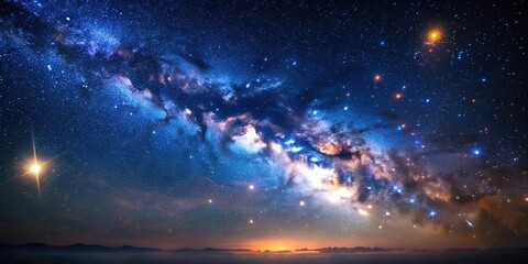 Fototapeta premium Night sky with stars and constellations Worm's Eye View