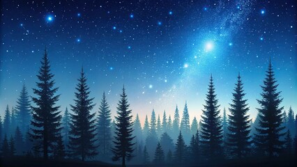 Night sky with stars over spruce trees