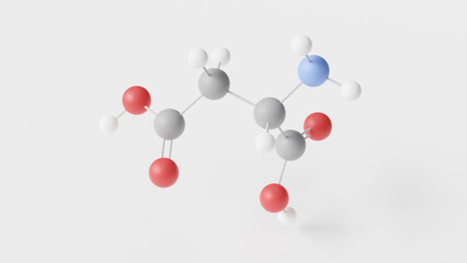 aspartic acid molecule 3d, molecular structure, ball and stick model, structural chemical formula alpha-amino acid