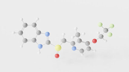 lansoprazole molecule 3d, molecular structure, ball and stick model, structural chemical formula proton-pump inhibitors