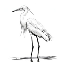 Elegant White Egret in Minimalist Line Art Design