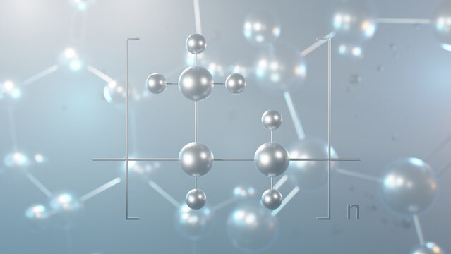 polypropylene molecular structure, 3d model molecule, thermoplastic polymer, structural chemical formula view from a microscope