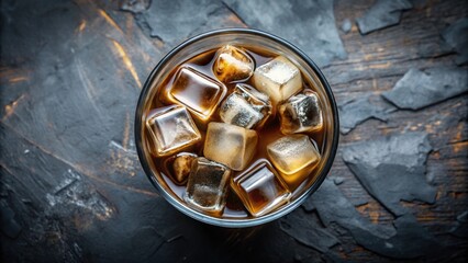 Glass of cold coffee ice cubes on white background