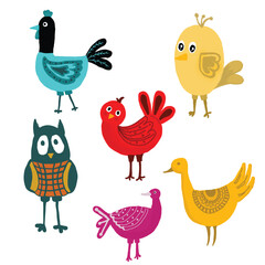 set of funny cartoon birds