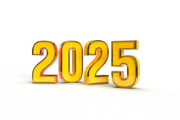 Happy new year 2025 golden 3d numbers with luxury text transparent background	