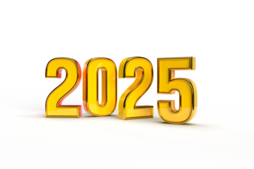 Happy new year 2025 golden 3d numbers with luxury text transparent background	