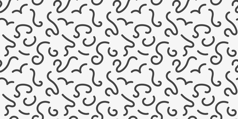 Doodle lines seamless pattern. Black white curve waves print. Vector illustration