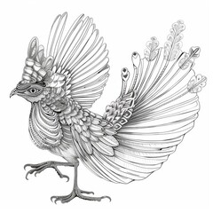 Fototapeta premium Elegant Lyrebird in Line Art Style on a White Background
