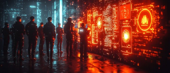 Fototapeta premium Project Team Reviewing 3D Holographic Illustration