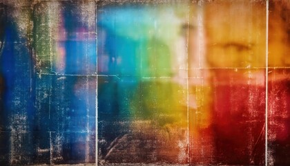 Obraz premium Abstract Urban Skyline at Sunset. Blurred Multicolored Cityscape Through Glass with Vibrant Hues of Yellow, Red, and Teal