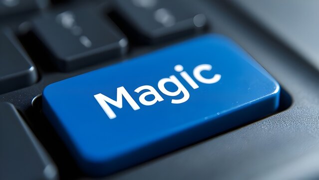 The magic button on a computer keyboard innovation of creative ideas with technology efficient shortcut key