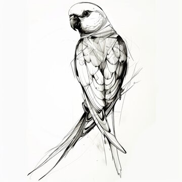 recommend clip art: Artistic Line Drawing of a Parakeet on White Background