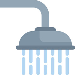 This vector illustration features a shower head pouring water, representing concepts of cleanliness and relaxation