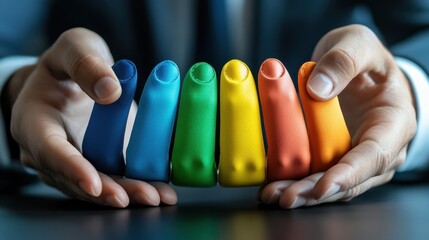 Hands forming a protective barrier around a person, vibrant colors symbolizing safety and trust