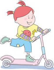 Little girl riding a scooter.
