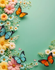 flowers and butterflies Decoration in green background