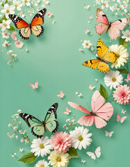 flowers and butterflies Decoration in green background