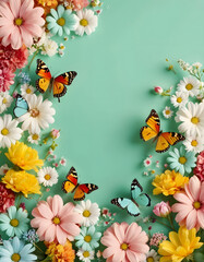 flowers and butterflies Decoration in green background