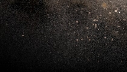 Fototapeta premium Abstract Dust Particle Cloud in Dark Space. High Contrast Macro Image of Fine Particulate Matter Suspended Against Black Background with Textured Light Spots