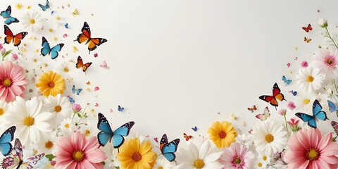 butterfly and flower decoration on a white background