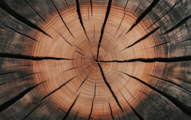 A detailed close-up of a tree stump, showcasing the intricate patterns and textures formed by years of growth and natural aging.