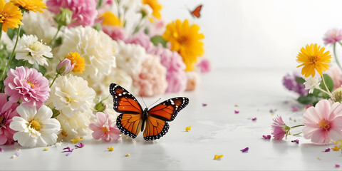 butterfly and flower decoration on a white background