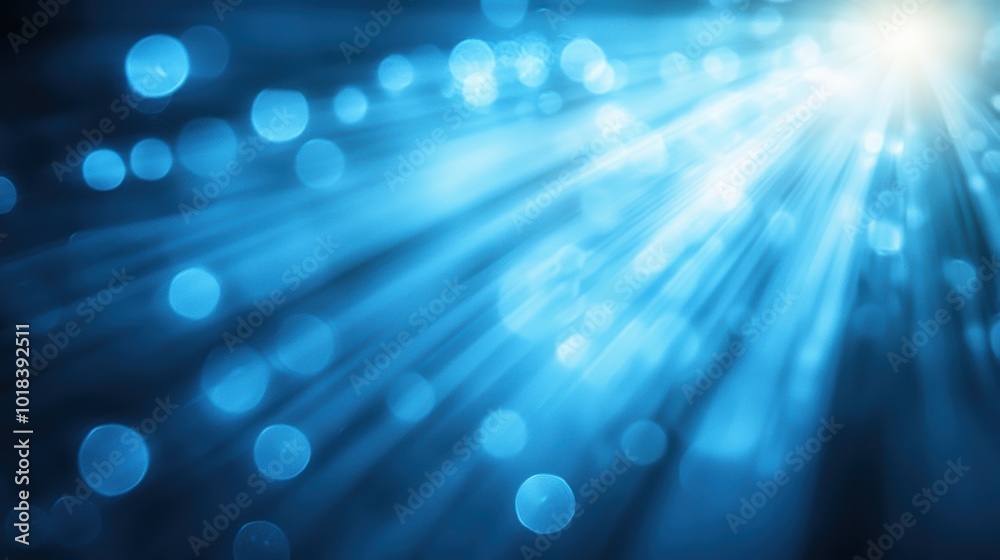 Poster a vibrant blue background with soft light rays and bokeh effects, perfect for creating an ethereal a
