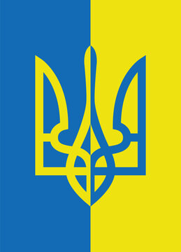 Vector trident yellow blue. Silhouette of Ukrainian trident. Emblem of Ukraine. EPS 10