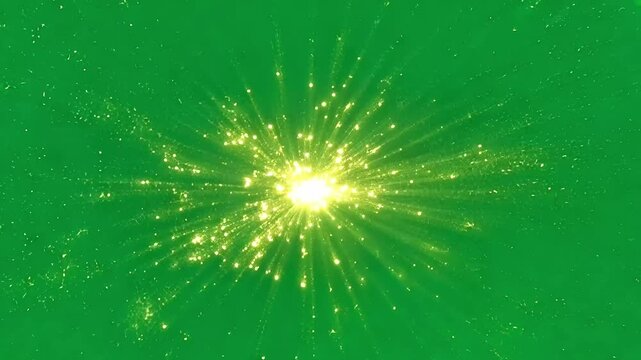 Golden explosion expanding on a green screen background. Ideal for video editing, visual effects, motion graphics, and creative projects that require a touch of energy