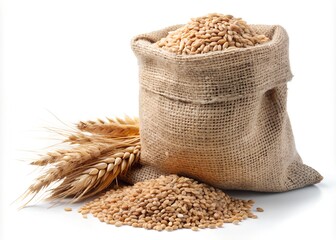 sack of wheat grain, wheat on white
