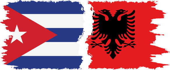 Albania and  Cuba grunge flags connection, vector