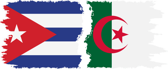 Algeria and  Cuba grunge flags connection, vector