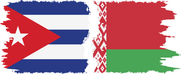 Belarusian and  Cuba grunge flags connection, vector