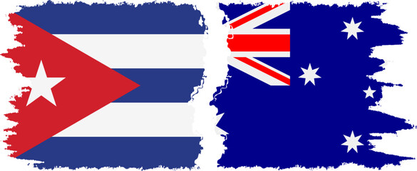 Australia and  Cuba grunge flags connection, vector