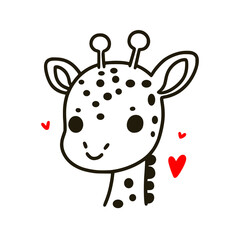 cute giraffe head cartoon animal doodle hand drawn vector illustration template design