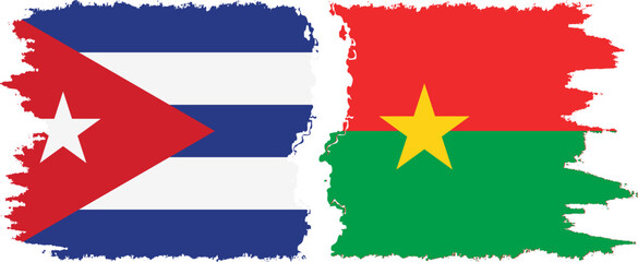 Burkina Faso and  Cuba grunge flags connection, vector