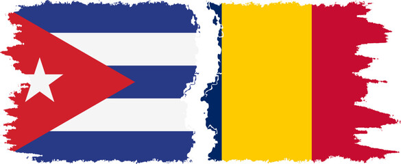 Chad and  Cuba grunge flags connection, vector