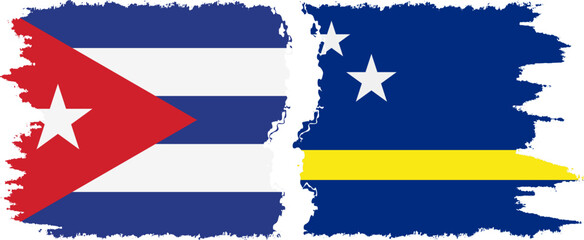 Curacao and  Cuba grunge flags connection, vector