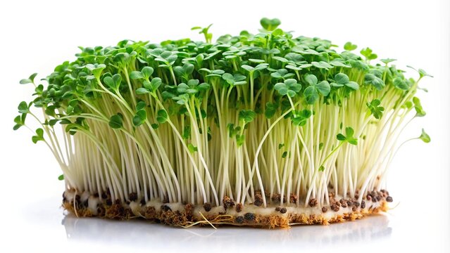 Fresh broccoli microgreens sprouts on white background