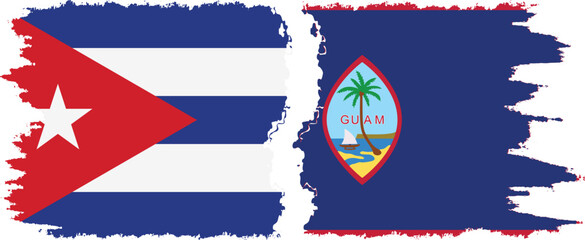 Guam and  Cuba grunge flags connection, vector