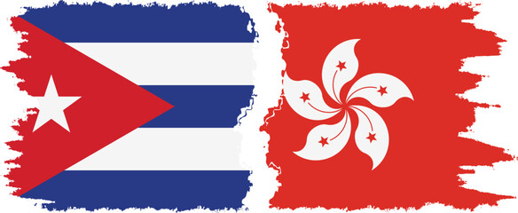 Hong Kong and  Cuba grunge flags connection, vector