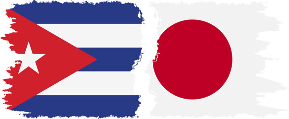 Japan and  Cuba grunge flags connection, vector
