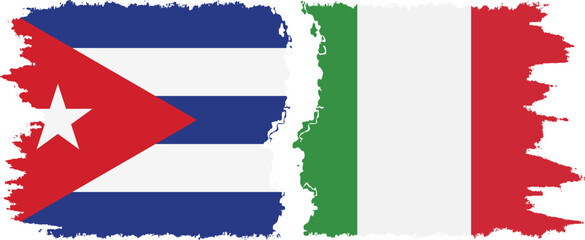 Italy and  Cuba grunge flags connection, vector