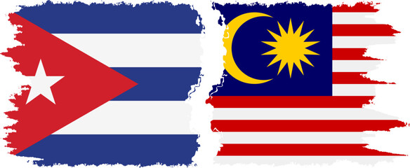 Malaysia and  Cuba grunge flags connection, vector