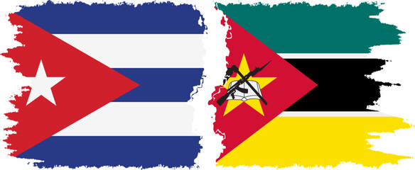 Mozambique and  Cuba grunge flags connection, vector