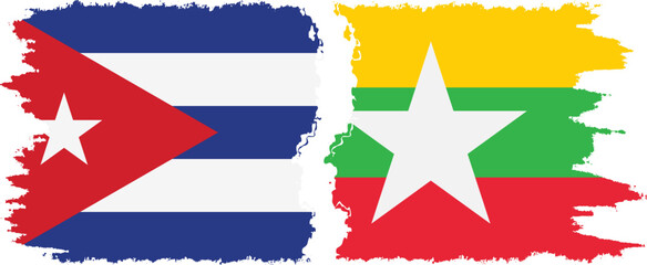 Myanmar and  Cuba grunge flags connection, vector
