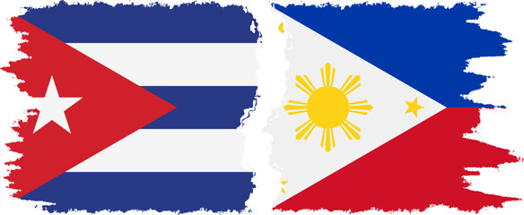 Philippines and  Cuba grunge flags connection, vector