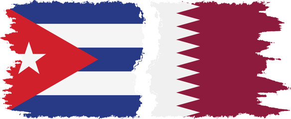 Qatar and Cuba grunge flags connection, vector